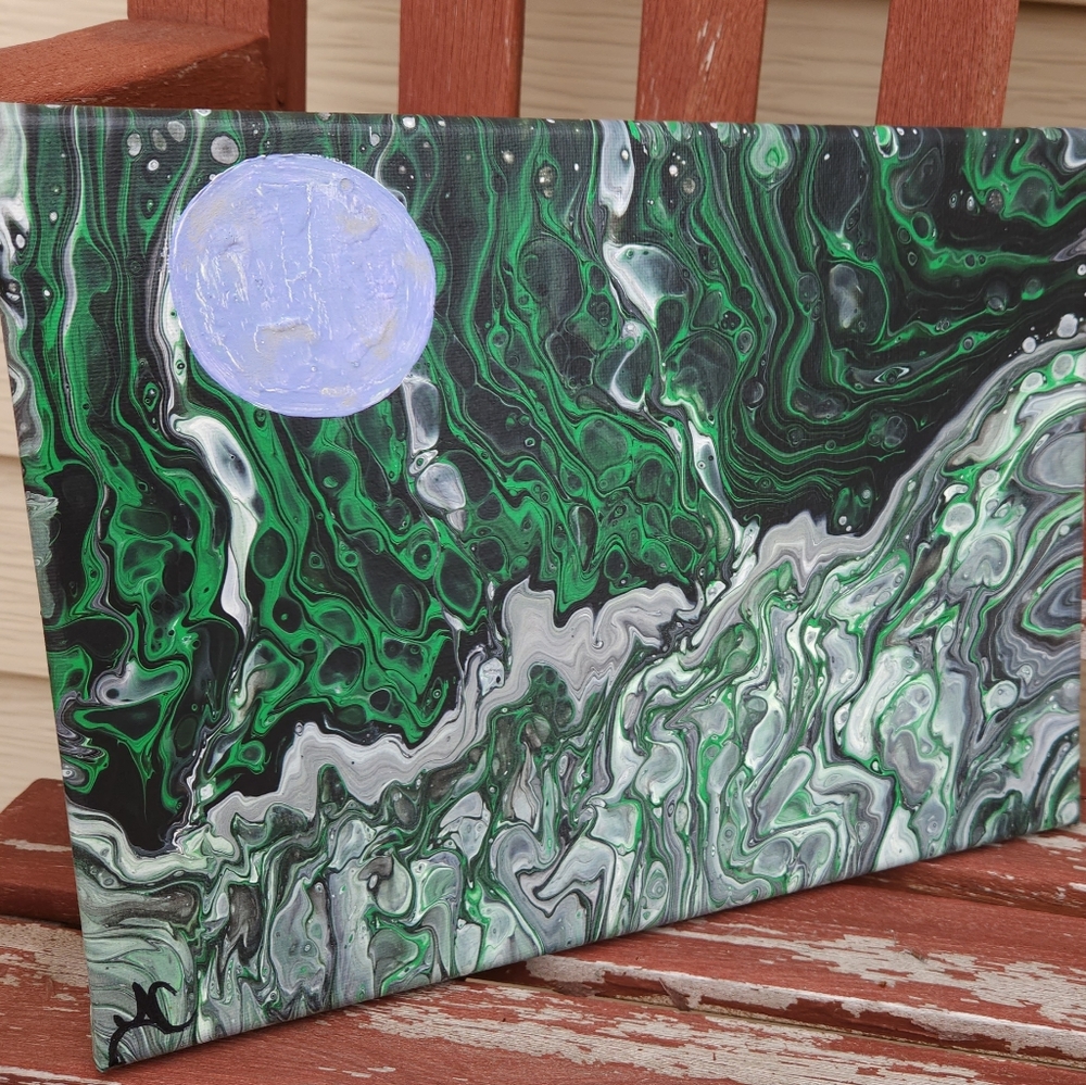 'After Hours' Handcrafted Embellished Paint Pour - Picture 4 of 11